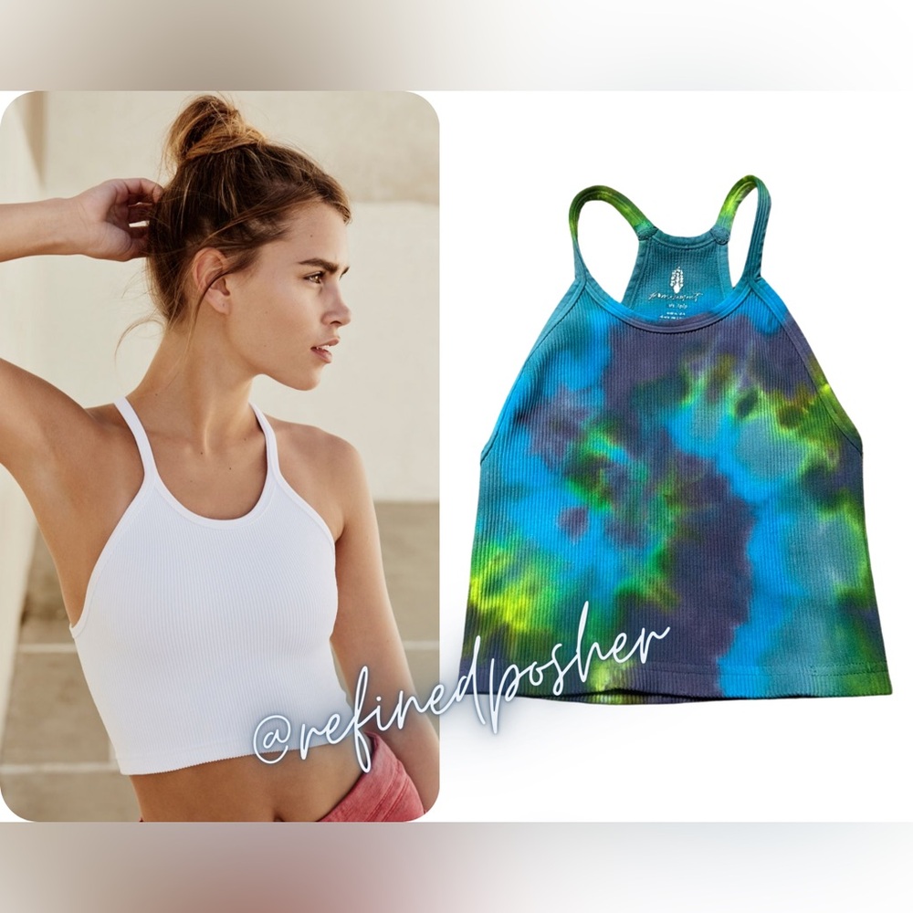 Free People Movement Happiness Runs Crop Top size XS/S NEW White Tie Dye